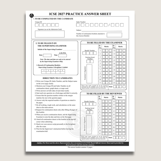 ICSE Class 10 Practice Answer Sheets 2027